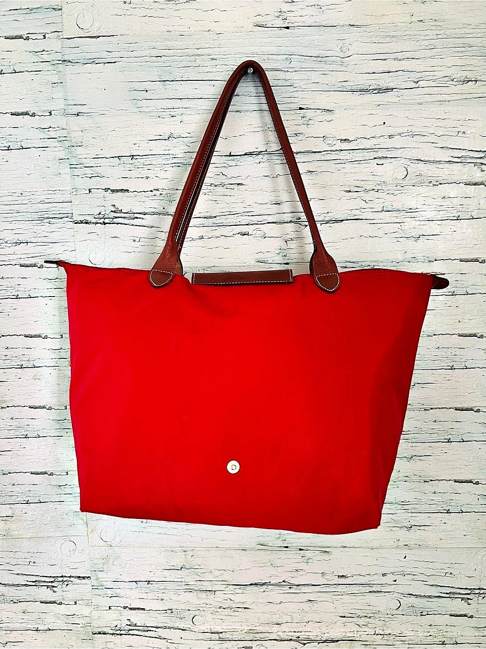 Longchamp Red Tote Bag – Brown Leather Trim – Spacious Everyday Bag - Picture 2 of 16